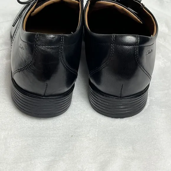 Clarks Men's New Tilden Cap Oxford Shoes Black Leather Size 12 Dress Shoe NWOB