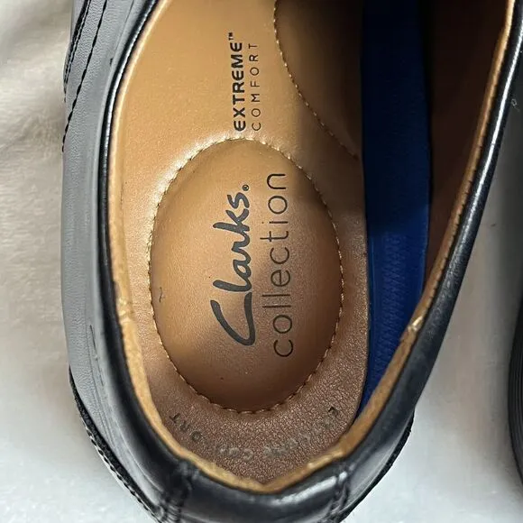 Clarks Men's New Tilden Cap Oxford Shoes Black Leather Size 12 Dress Shoe NWOB