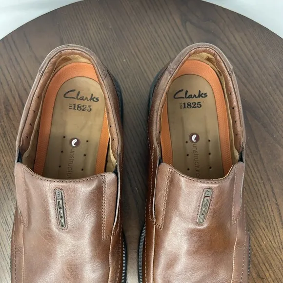 Clarks Unstructured Loafer Shoes Men Size 10.5 Brown Leather Unsheridan Comfort