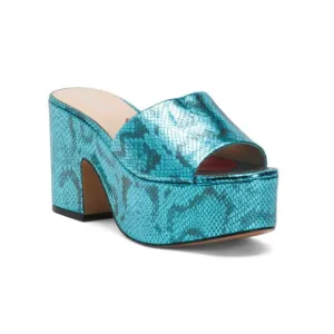 CLAUDIA LISOTTA Blue Made In Brazil Leather Naomi Platform Sandals