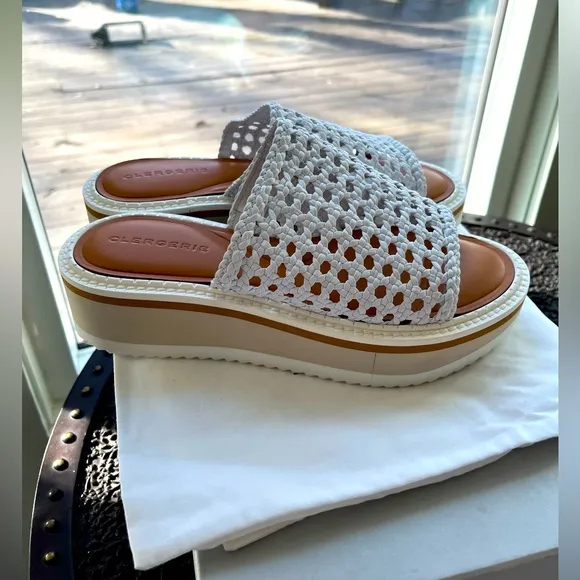🤍CLERGERIE FAUSTA LEATHER PLATFORM SANDALS IN WHITE 39 9