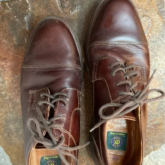 Club Room~Men’s Brown Leather Dress Shoes~Block Heel~Made In Italy~Size 9.5