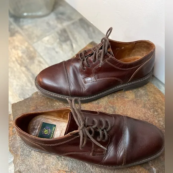 Club Room~Men’s Brown Leather Dress Shoes~Block Heel~Made In Italy~Size 9.5