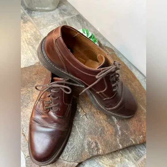 Club Room~Men’s Brown Leather Dress Shoes~Block Heel~Made In Italy~Size 9.5