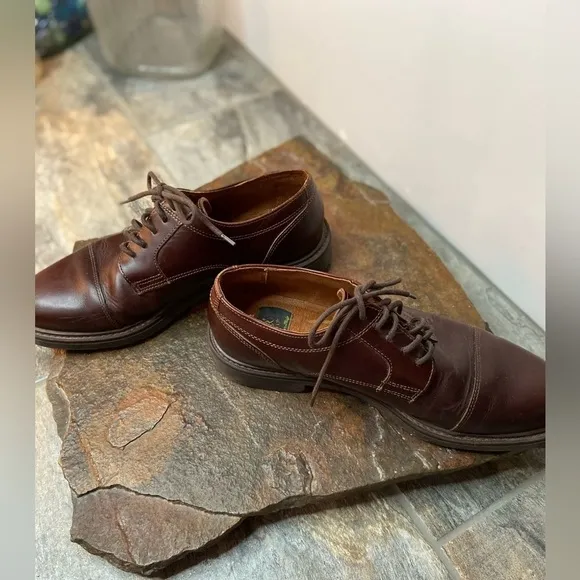 Club Room~Men’s Brown Leather Dress Shoes~Block Heel~Made In Italy~Size 9.5