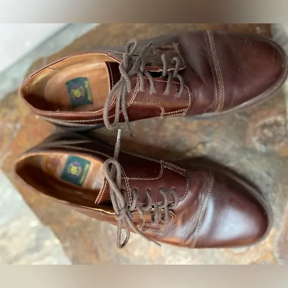 Club Room~Men’s Brown Leather Dress Shoes~Block Heel~Made In Italy~Size 9.5