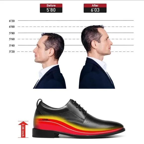 CMR CHAMARIPA Height Increasing Shoes - Black Calfskin Leather Men's Dress Shoes
