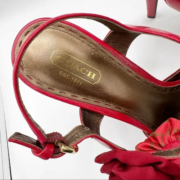 COACH ADDYSEN HEEL in Red Satin &amp; Leather, Size 9.5 B