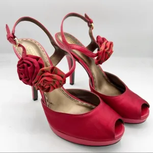 COACH ADDYSEN HEEL in Red Satin &amp; Leather, Size 9.5 B