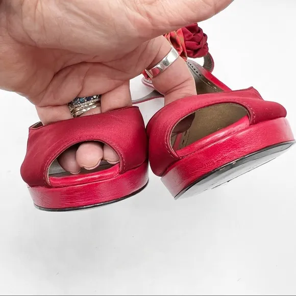 COACH ADDYSEN HEEL in Red Satin &amp; Leather, Size 9.5 B