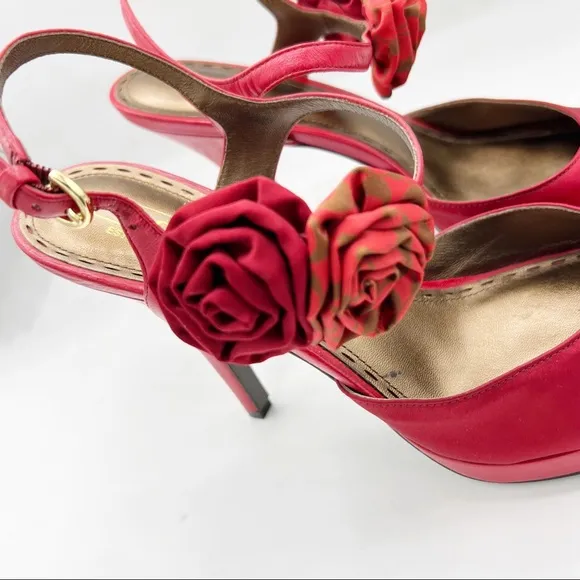 COACH ADDYSEN HEEL in Red Satin &amp; Leather, Size 9.5 B