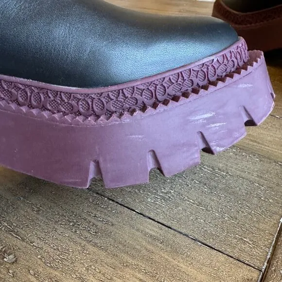 COACH Alexa Lug Sole Size 6.5 B Chelsea Boots Black Deep Berry Platform w/Box