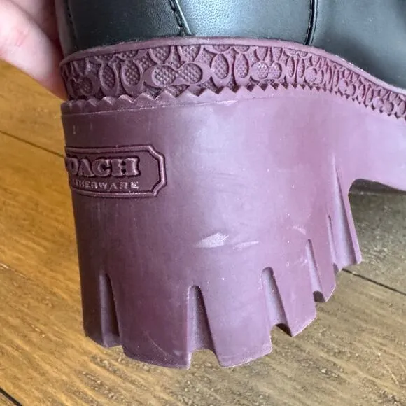 COACH Alexa Lug Sole Size 6.5 B Chelsea Boots Black Deep Berry Platform w/Box