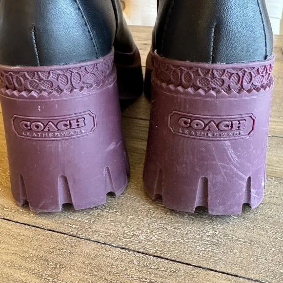 COACH Alexa Lug Sole Size 6.5 B Chelsea Boots Black Deep Berry Platform w/Box