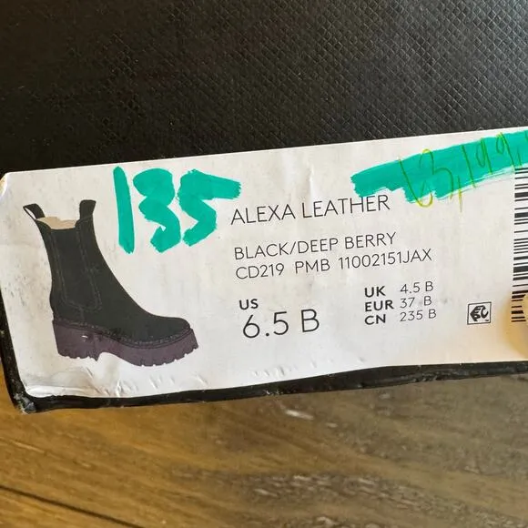 COACH Alexa Lug Sole Size 6.5 B Chelsea Boots Black Deep Berry Platform w/Box