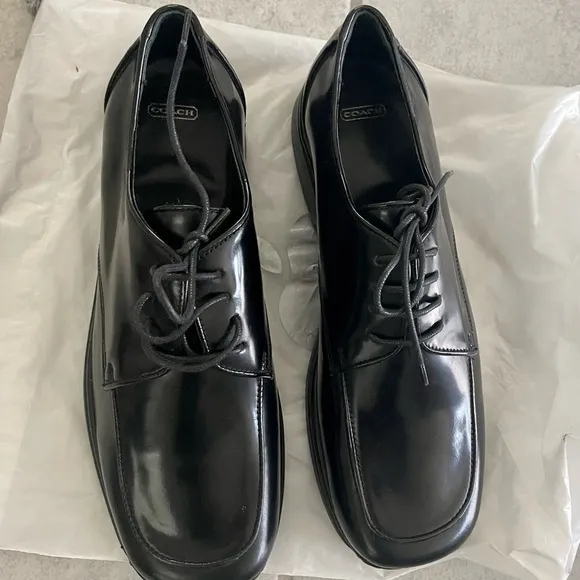 Coach Black Square Toe Tie Up Shoes