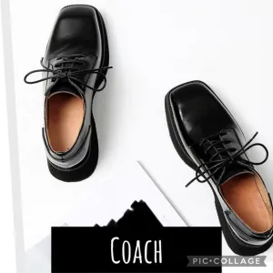 Coach Black Square Toe Tie Up Shoes