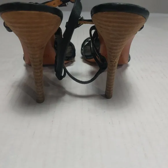 COACH Black Stiletto Ankle Straps High Heels Sandals Size 10 B