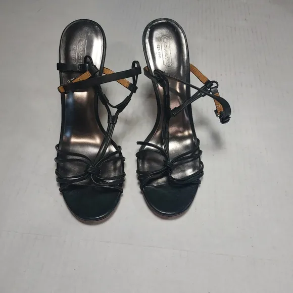 COACH Black Stiletto Ankle Straps High Heels Sandals Size 10 B
