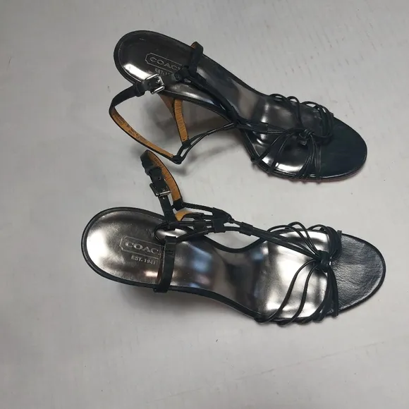 COACH Black Stiletto Ankle Straps High Heels Sandals Size 10 B