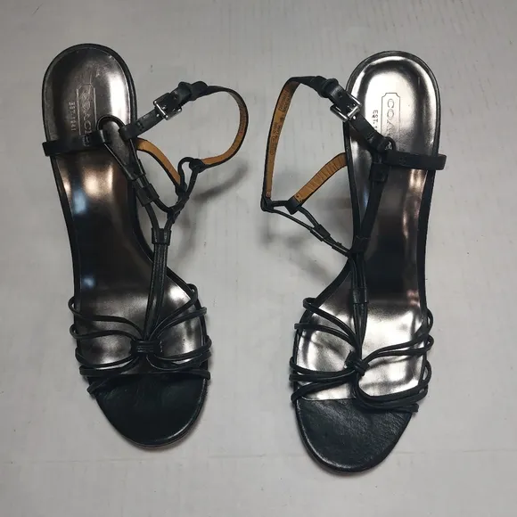 COACH Black Stiletto Ankle Straps High Heels Sandals Size 10 B