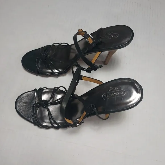 COACH Black Stiletto Ankle Straps High Heels Sandals Size 10 B