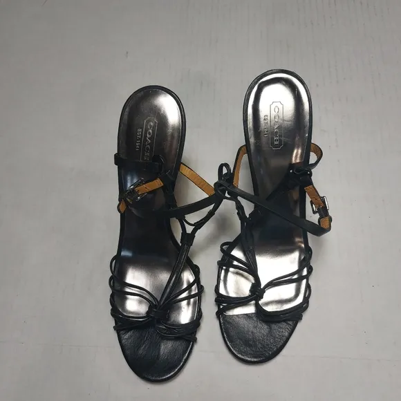 COACH Black Stiletto Ankle Straps High Heels Sandals Size 10 B
