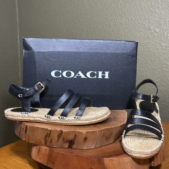 COACH CARISSA LEATHER ESPADRILLE SANDALS