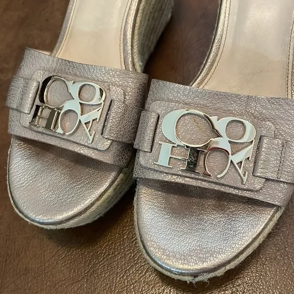 COACH Carlana Signature Gold Espadrille Wedge Platform Sandals Women’s Size 9.5B