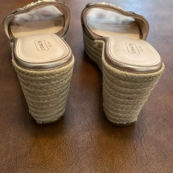 COACH Carlana Signature Gold Espadrille Wedge Platform Sandals Women’s Size 9.5B