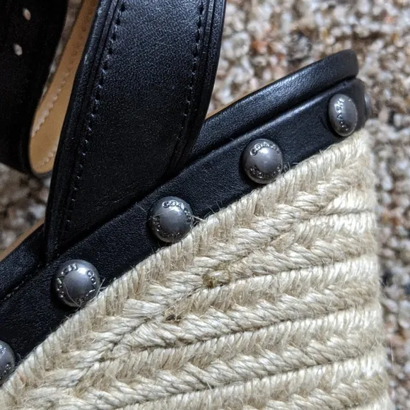 {Coach} Darcy Black Leather Wedge Sandals