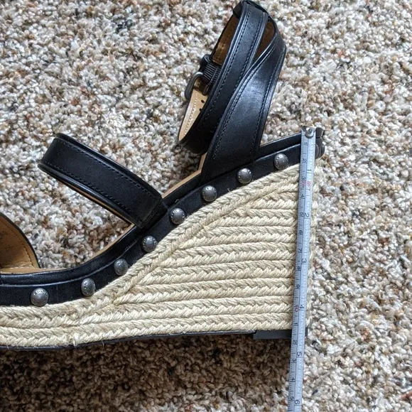 {Coach} Darcy Black Leather Wedge Sandals