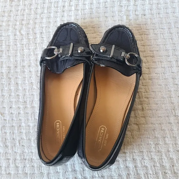COACH Elkie Black Leather Slip On Loafers Women's Size 7 B