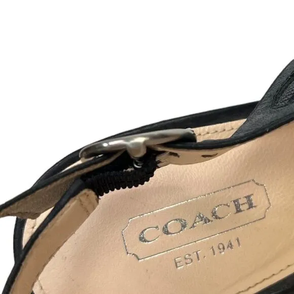 Coach Jackie Wedge Peep Toe Platforms Signature C Fabric Graphite &amp; Black 8.5 B