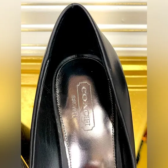 COACH Kellen 'C' Black Leather Embossed Signature Wedge Peep-Toe Pump - 8B