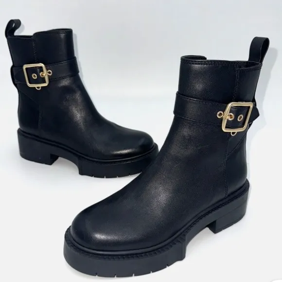 Coach Lacey Black Leather Boots Booties New Size 9.5