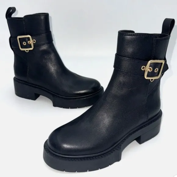 Coach Lacey Black Leather Boots Booties New Size 9.5