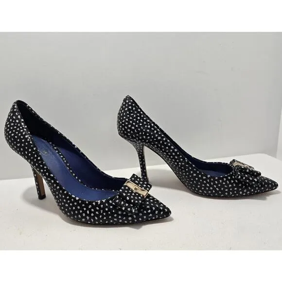 COACH Landrie Polka Dot Pointed Toe Bow Heels Black/White dots Women SZ 7 B