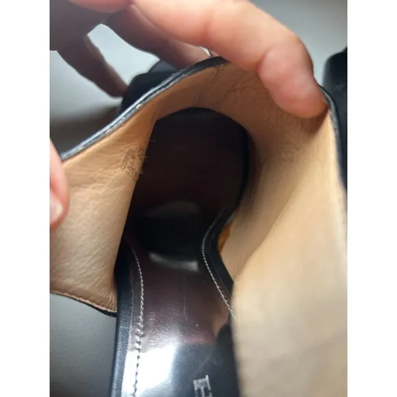 Coach Lillie High Mirrored Block Heel Peep Toe Sling Back Black Leather Shoes 8‎