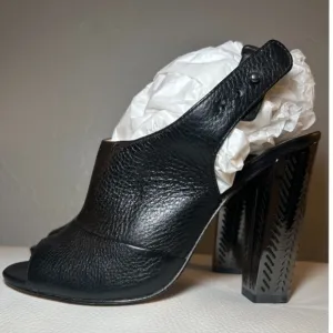 Coach Lillie High Mirrored Block Heel Peep Toe Sling Back Black Leather Shoes 8