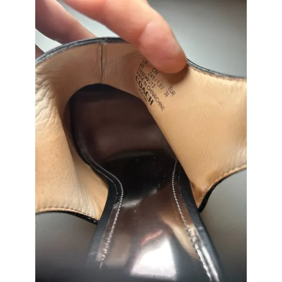 Coach Lillie High Mirrored Block Heel Peep Toe Sling Back Black Leather Shoes 8