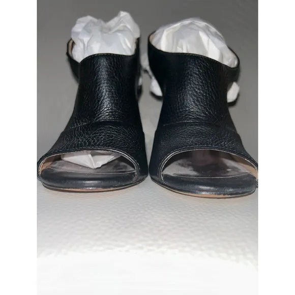 Coach Lillie High Mirrored Block Heel Peep Toe Sling Back Black Leather Shoes 8