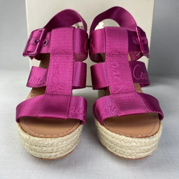 COACH Maryanne HOT BARBIE PINK Sandals! Espadrille Wedge Heels Fuchsia Sz 7
