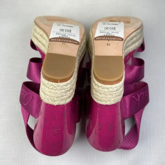COACH Maryanne HOT BARBIE PINK Sandals! Espadrille Wedge Heels Fuchsia Sz 7