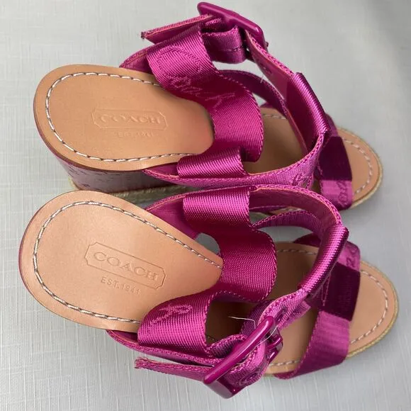 COACH Maryanne HOT BARBIE PINK Sandals! Espadrille Wedge Heels Fuchsia Sz 7