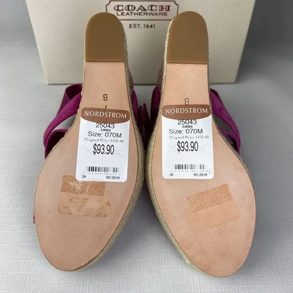 COACH Maryanne HOT BARBIE PINK Sandals! Espadrille Wedge Heels Fuchsia Sz 7
