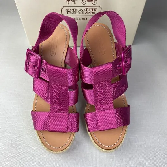 COACH Maryanne HOT BARBIE PINK Sandals! Espadrille Wedge Heels Fuchsia Sz 7