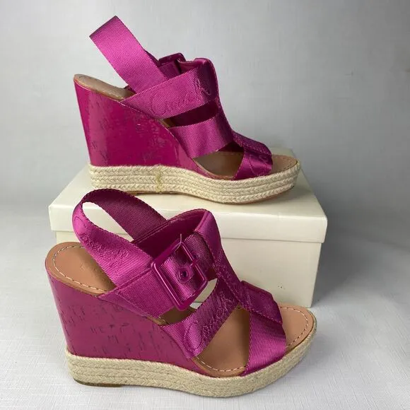 COACH Maryanne HOT BARBIE PINK Sandals! Espadrille Wedge Heels Fuchsia Sz 7