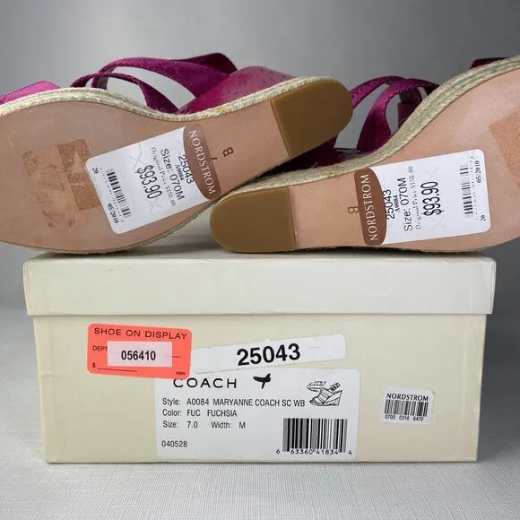 COACH Maryanne HOT BARBIE PINK Sandals! Espadrille Wedge Heels Fuchsia Sz 7