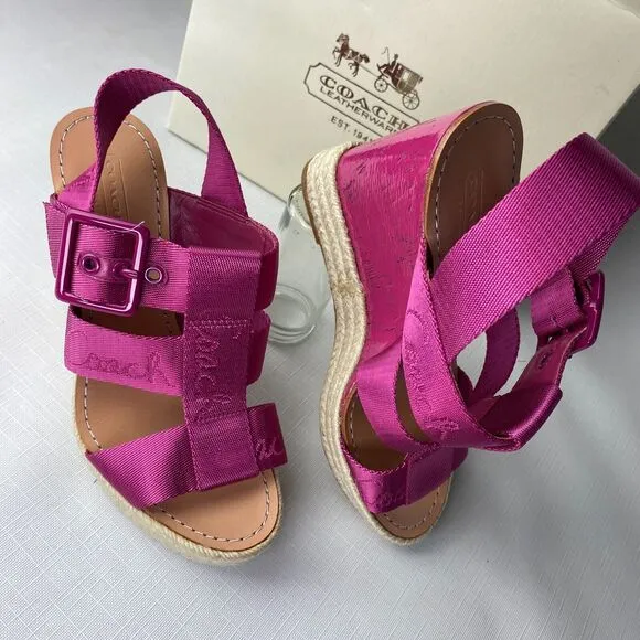 COACH Maryanne HOT BARBIE PINK Sandals! Espadrille Wedge Heels Fuchsia Sz 7
